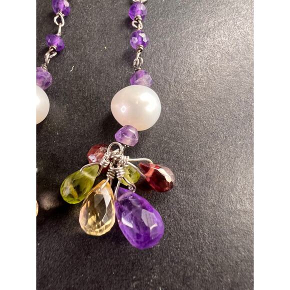 Multi gemstone cluster dangle earrings in sterling silver - Picture 6 of 10
